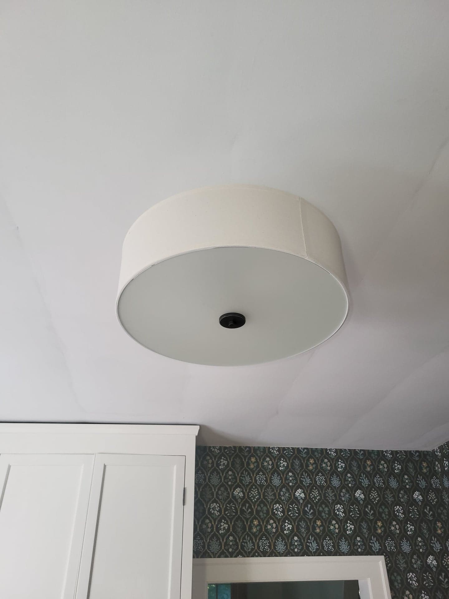 Drum Shade Semi-Flush Mount Ceiling Light, White Linen, Bronze, Good