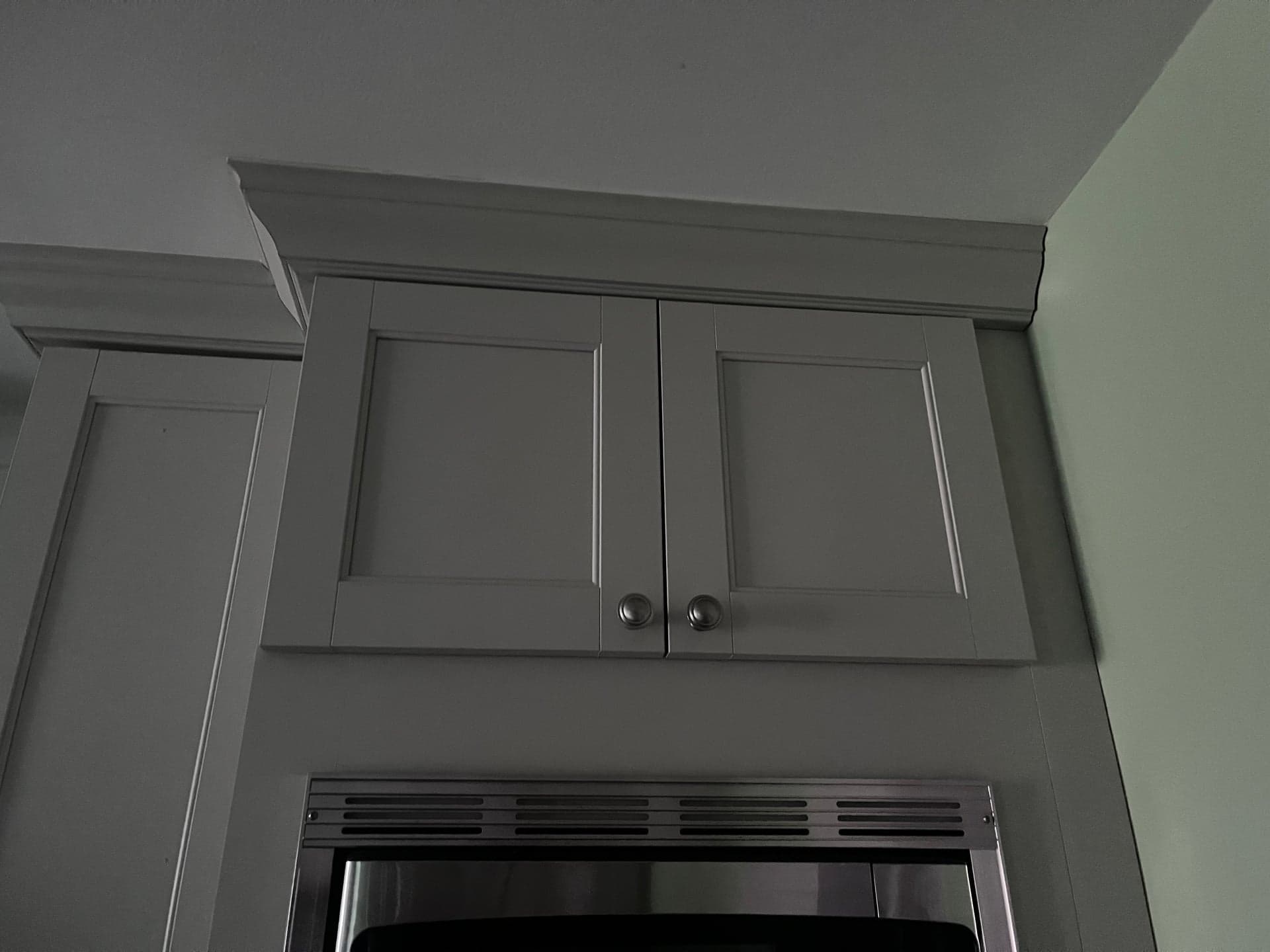 Shaker-Style Over-Fridge Wall Cabinet, Gray Painted, Buyer Removes