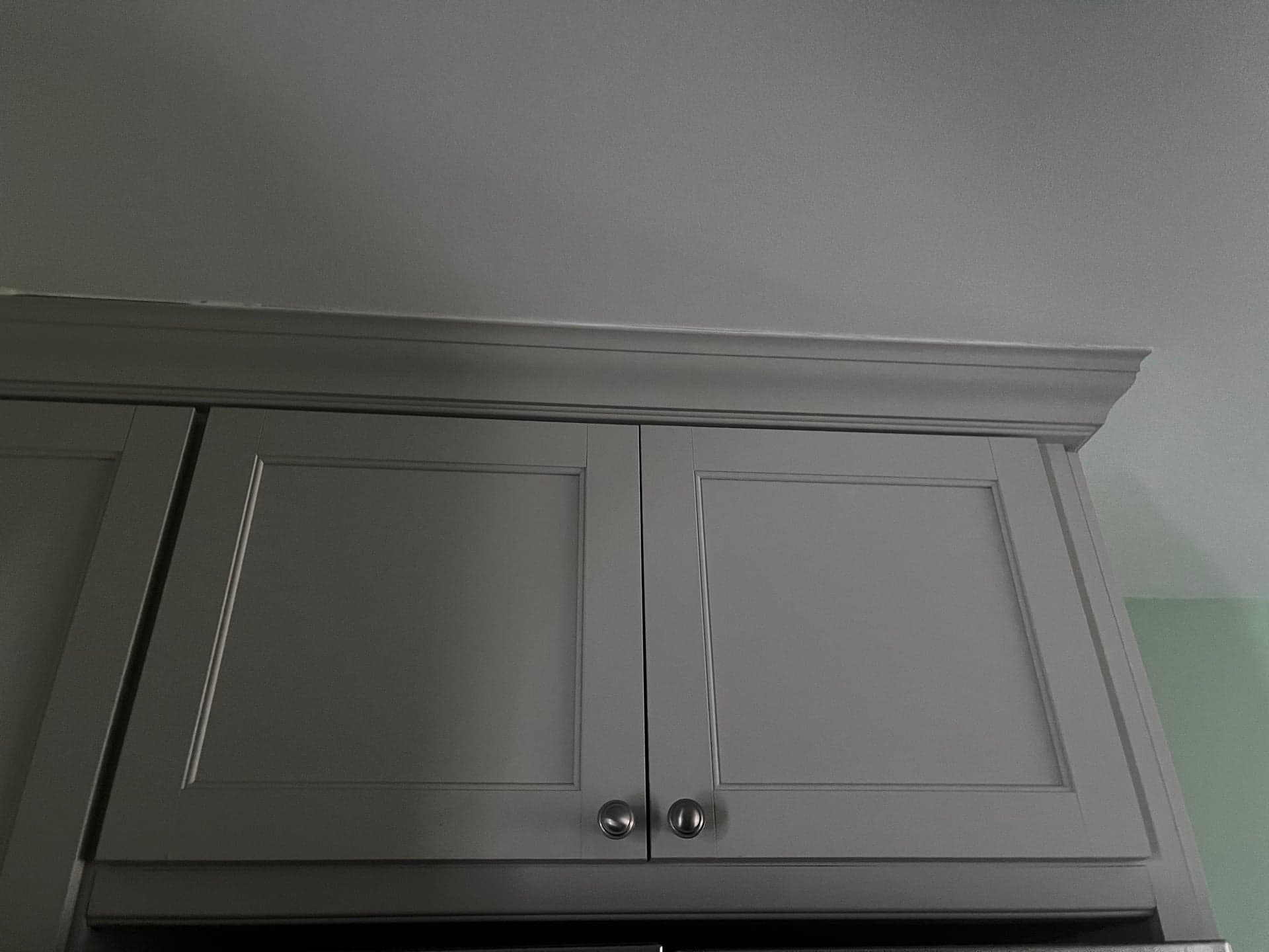 Gray Shaker Wall Cabinet, 2-Door with Crown Molding, Buyer Removes