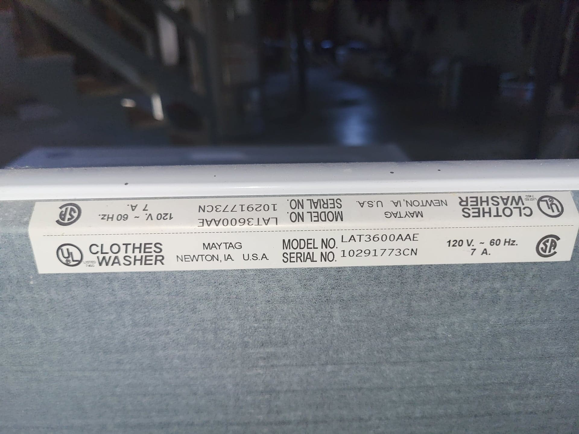 Maytag LAT3600AAE Top-Load Washer, (fully functional), Mfr 07/2003