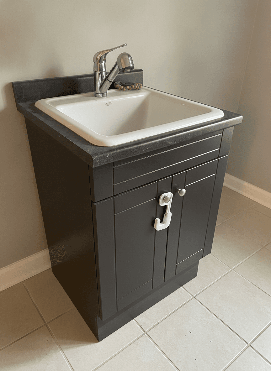 Laundry Utility Sink with Storage Cabinet & Pull-Out Faucet