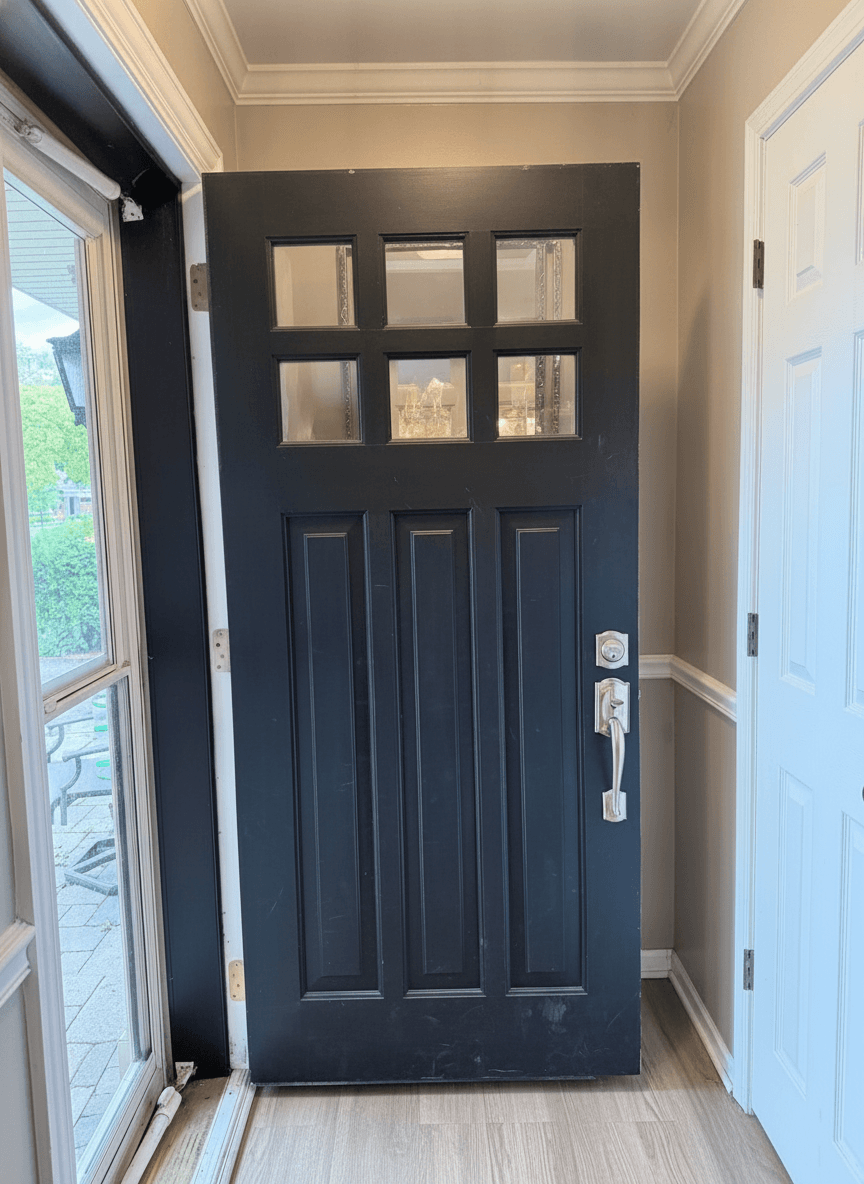 Black 9-Lite Fiberglass Entry Door with Hardware