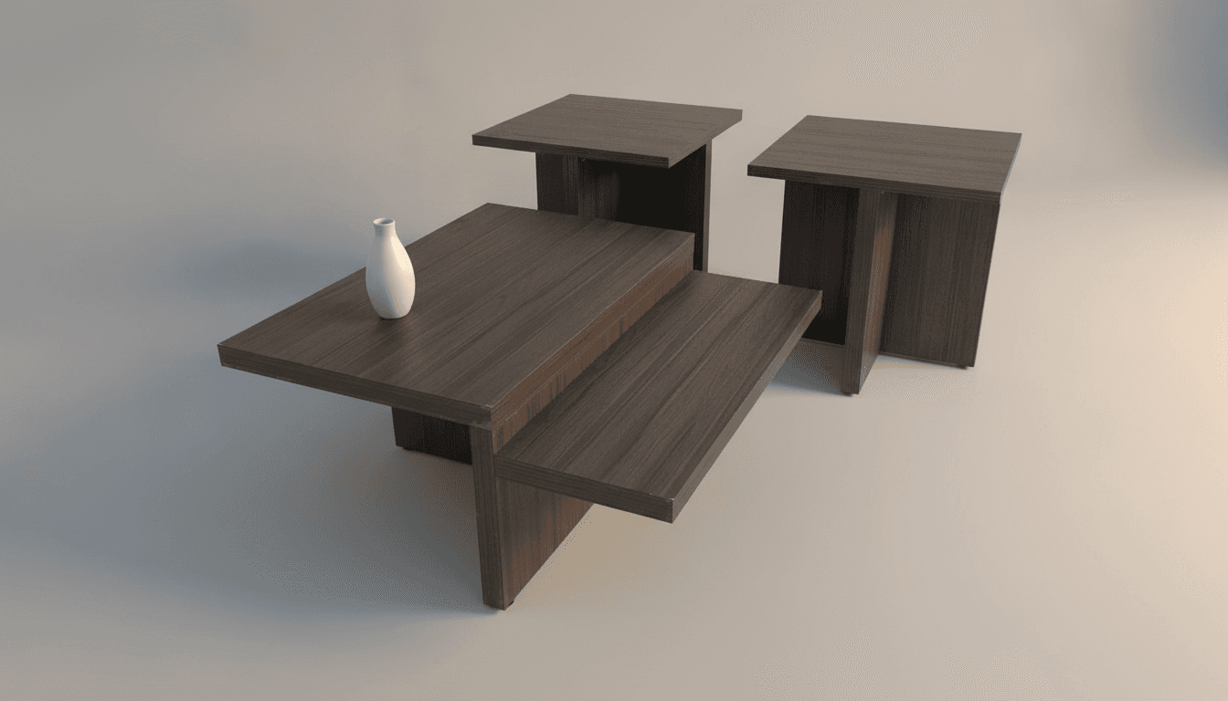 Modern Dark Walnut Laminate Coffee Table + 2 End Tables Set, Pre-Owned