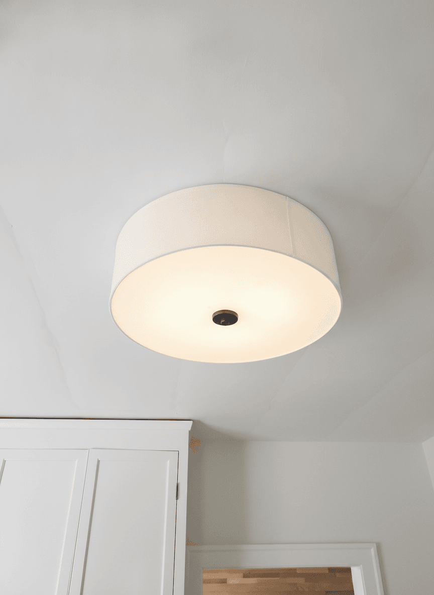 Generic 15" White Linen Drum Semi-Flush Ceiling Light, Bronze Accent