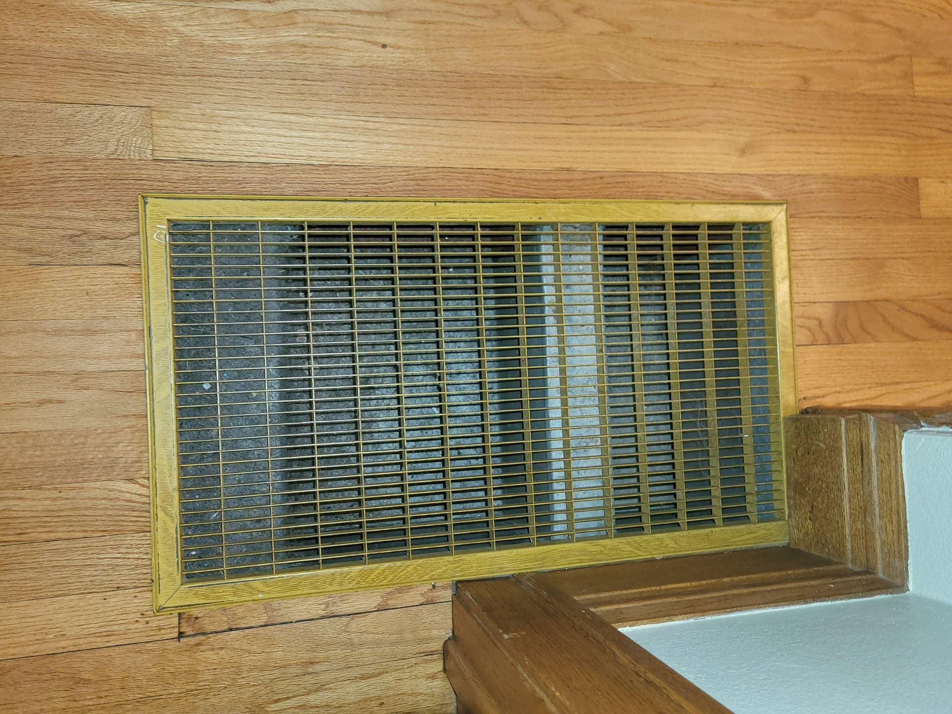 Brass Floor Return Air Grille, Wood Frame, Used Fair Condition