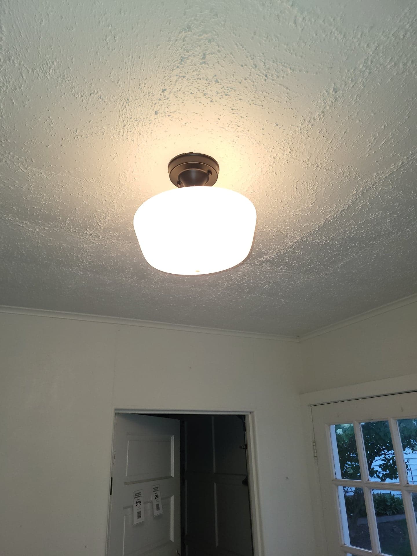 Schoolhouse Semi-Flush Ceiling Light, Bronze + Milk Glass, 12" Used Good