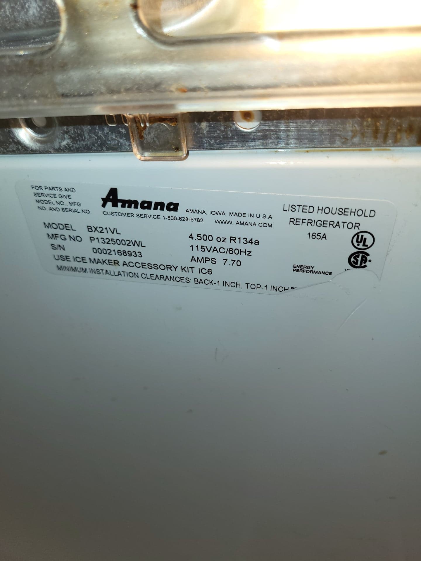 Amana BX21VL 21 cu ft Bottom-Freezer Refrigerator, White, Works (2001)